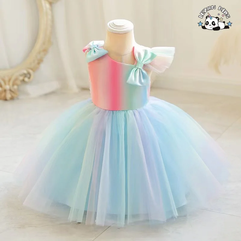 LEZONKIDS - Vestidos de festa personalizáveis para meninas, sem mangas, cor de arco-íris, para o verão, princesa